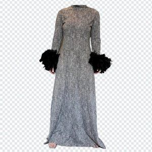 Vintage Handmade Feather Dress Women's Black and Grey Dress